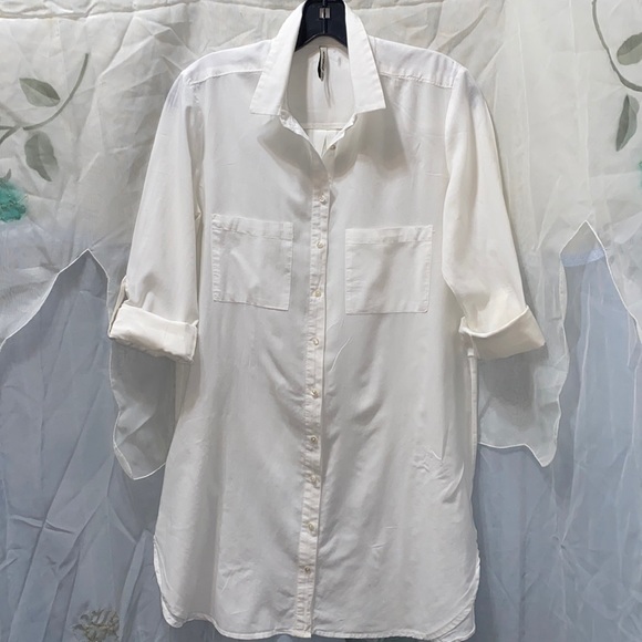 STRADIVARIUS WHITE COTTON BUTTON DOWN TUNIC SZ M - Picture 3 of 12